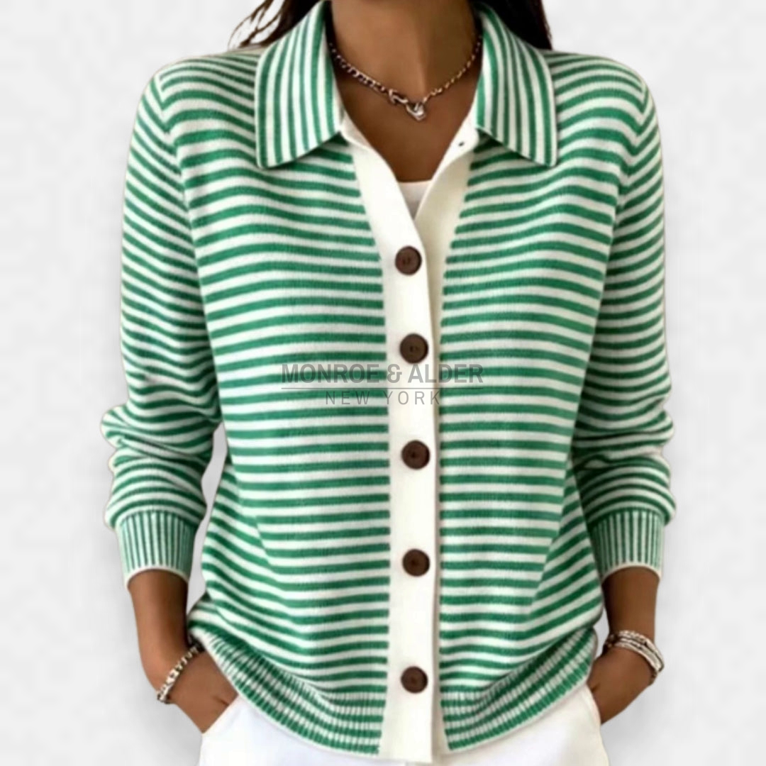 Mavis striped button cardigan in green