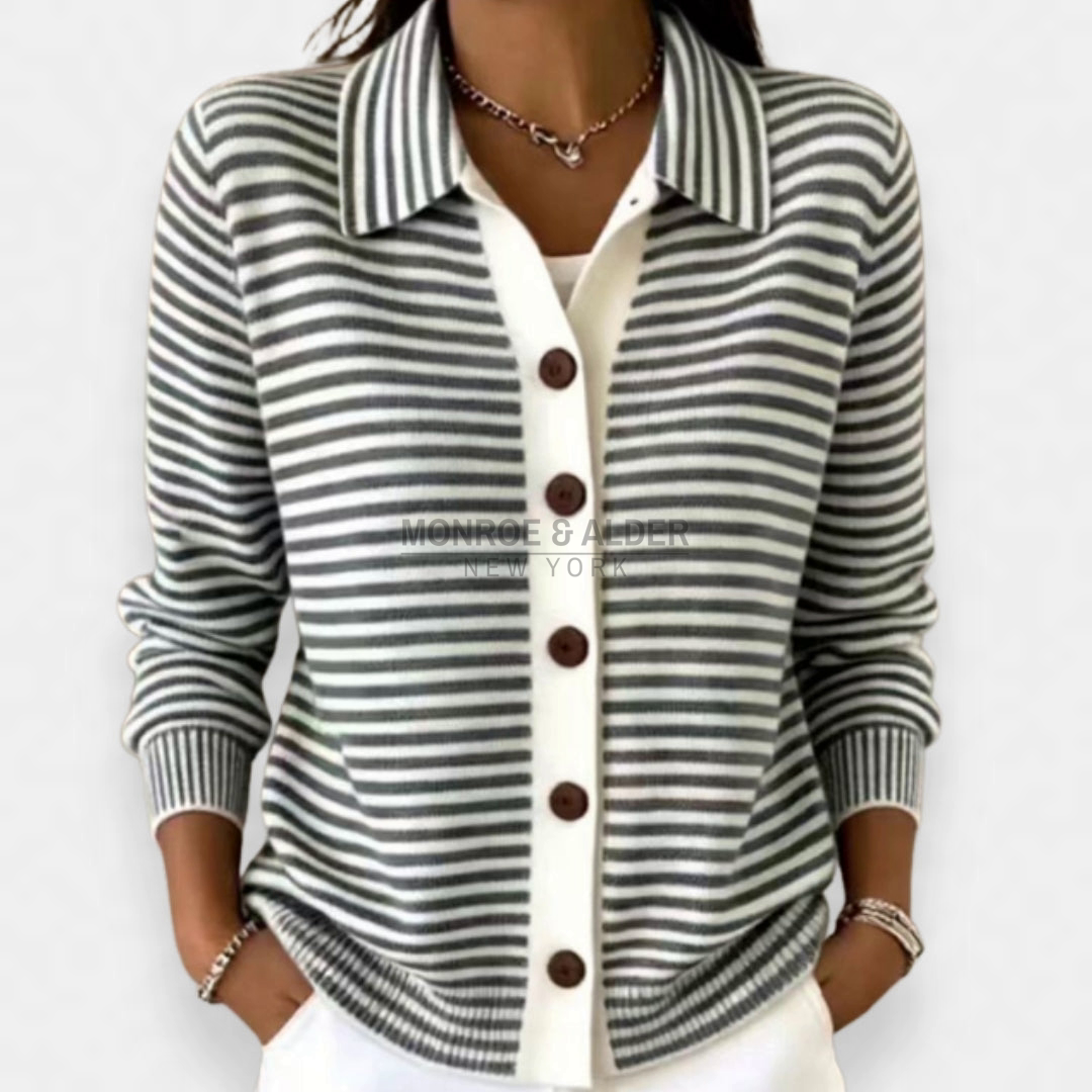 Mavis striped button cardigan in black