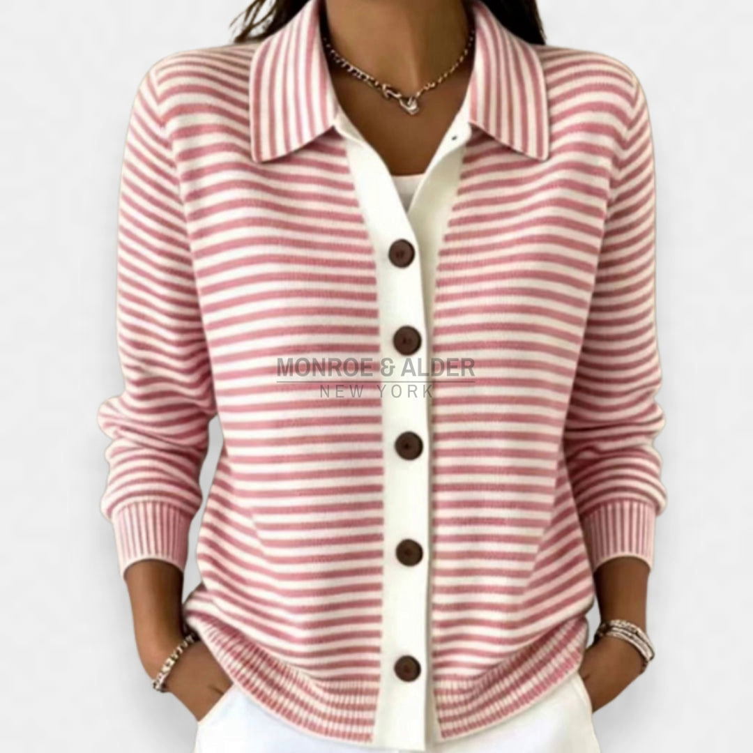 Mavis striped button cardigan in pink