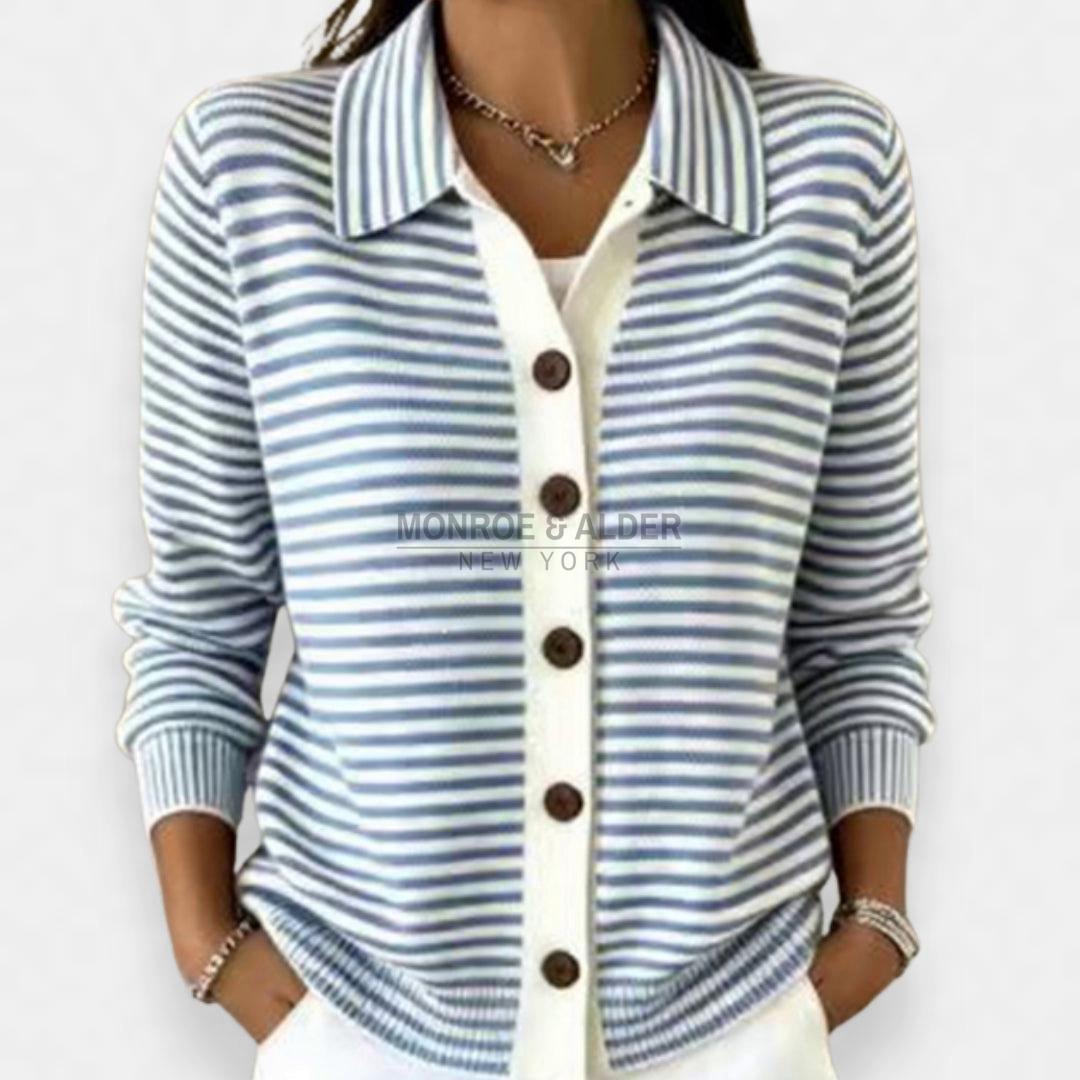 Mavis striped button cardigan in light blue