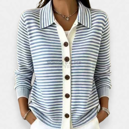 Mavis striped button cardigan in light blue