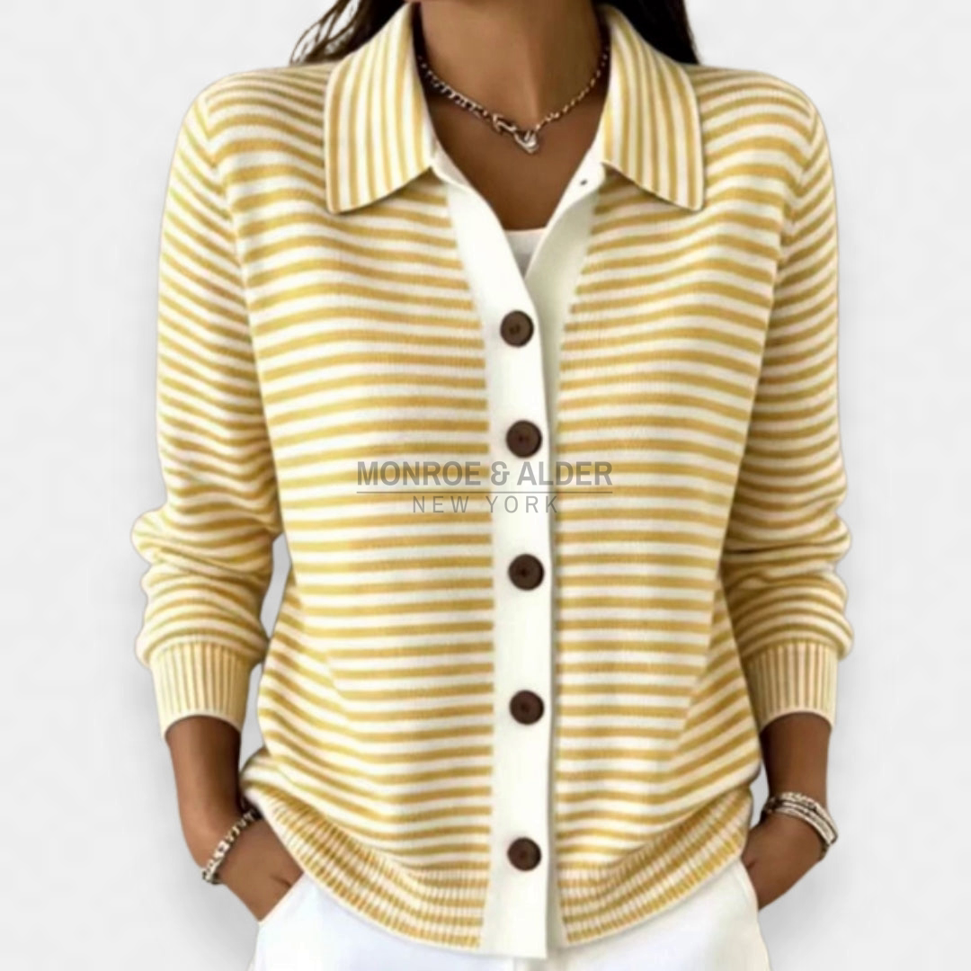 Mavis striped button cardigan in yellow
