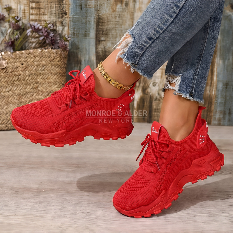 Molly sneaker in red, worn side view