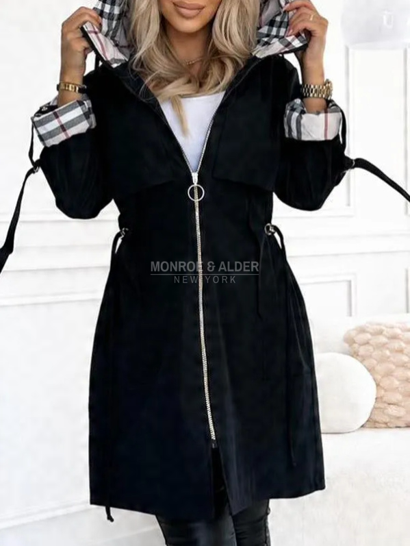 Odessa hooded zip jacket in black with ring-pull front zip