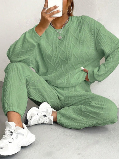 Paulette cable-knit lounge set in pistachio, full look