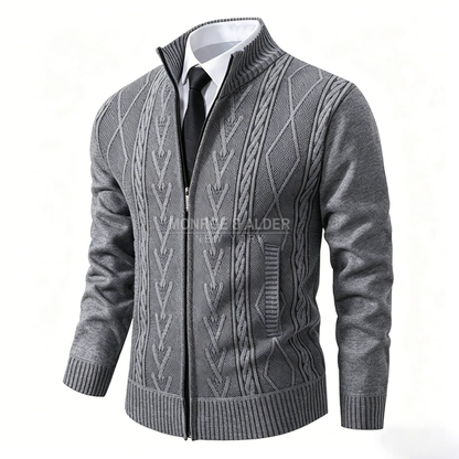 Porter cable knit zip cardigan in Light Gray, front view