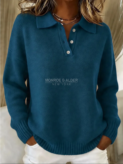 Sheila polo collar sweater in teal, front view
