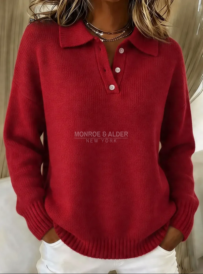 Sheila polo collar sweater in red, front view