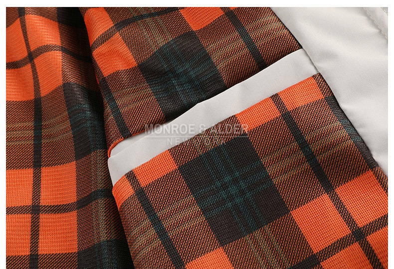 Close view of the plaid lining and inner pocket