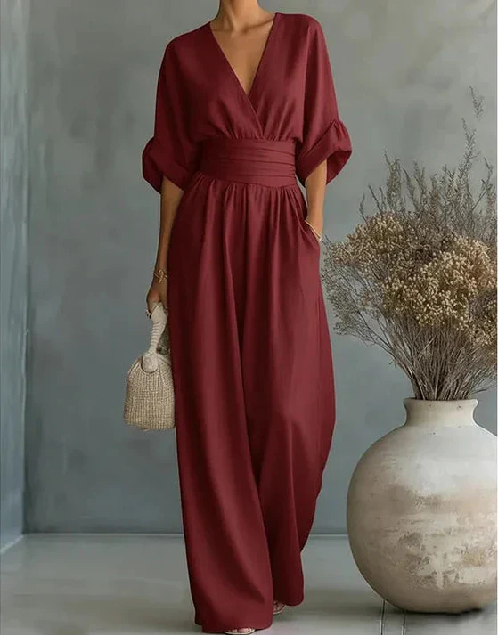 Adeline™ — Wrap-Front Wide-Leg Jumpsuit