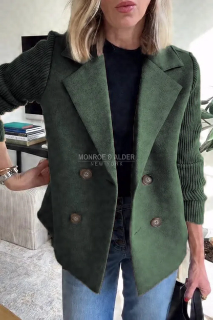 Tessa casual blazer coat in green, front view