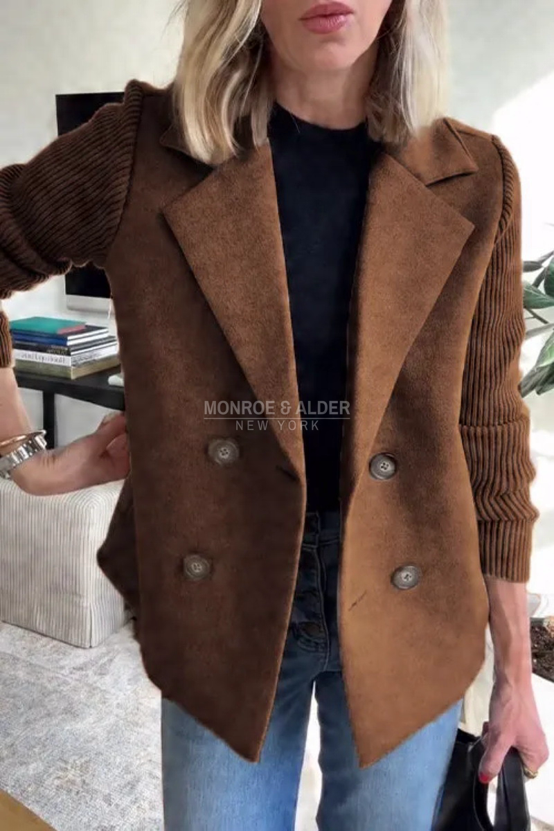 Tessa casual blazer coat in brown, front view