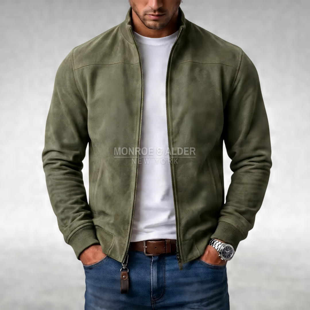 Walter classic casual jacket in olive green, front view