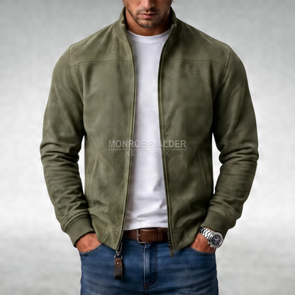 Walter classic casual jacket in olive green, front view