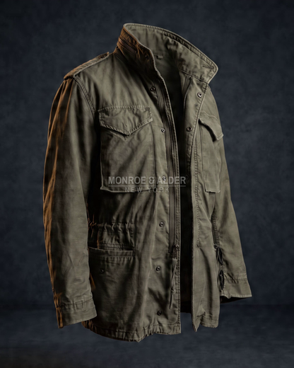 Wyatt field jacket in Olive, three-quarter view